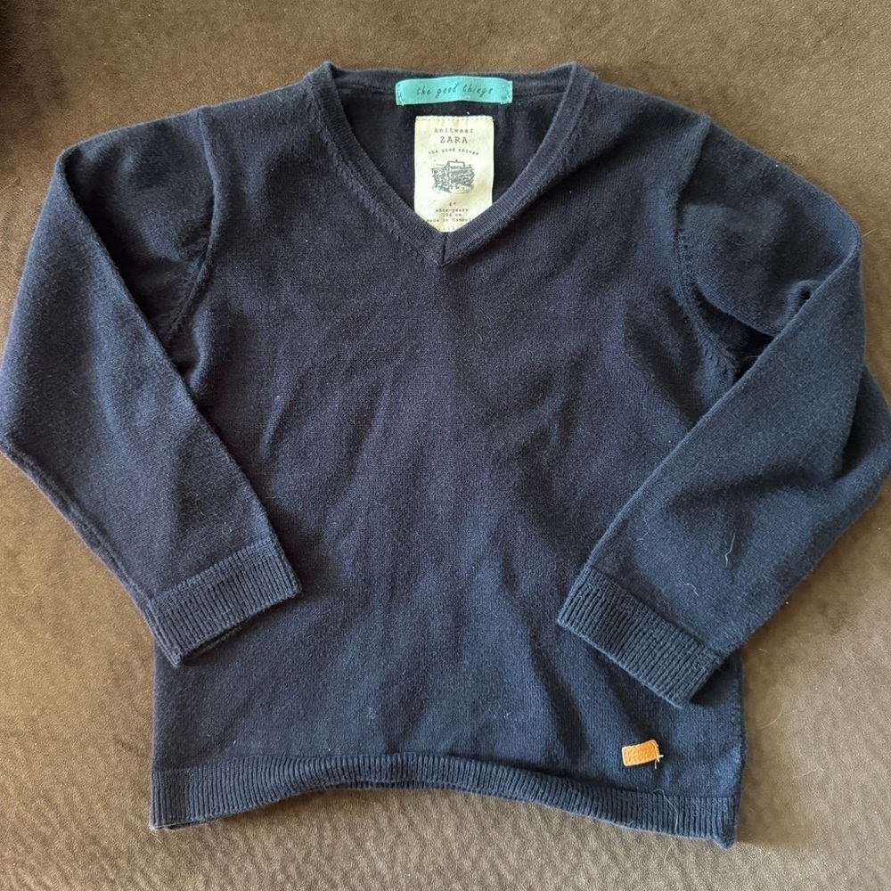 Zara Kids Dark Blue V-Neck Sweater - Boys 4